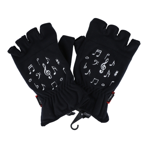 Noten-Motiv-Fleece-Handschuhe, zwei Gren, Kurzfinger, mit Heizkissen - Gre: S/M