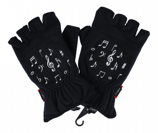 Noten-Motiv-Fleece-Handschuhe, zwei Gr��en, Kurzfinger, mit Heizkissen - Gr��e: L/XL