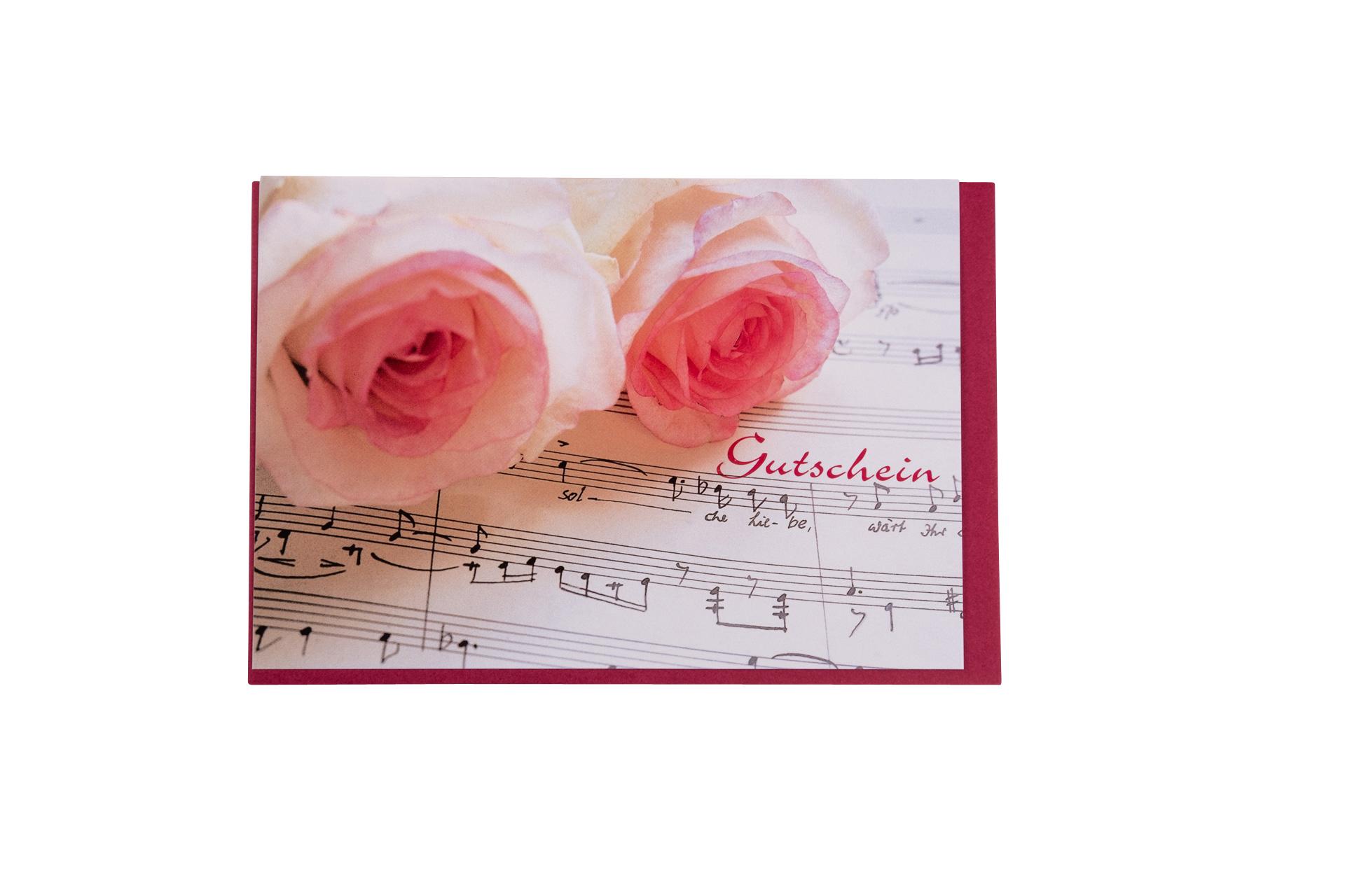 Doppelkarte Gutschein mit bedruckten Rosen Doppelkarte Gutschein mit bedruckten Rosen