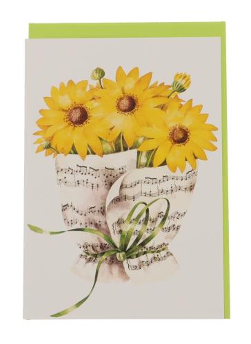 Doppelkarte, Notenstrau�, verschiedene Blumen - Karte: Sonnenblumen