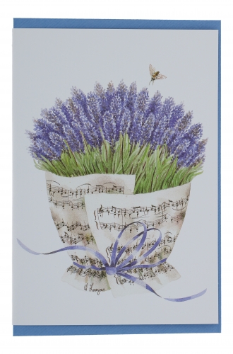 Doppelkarte, Notenstrauß, verschiedene Blumen - Karte: Lavendel