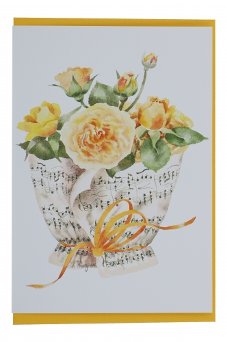 Doppelkarte, Notenstrauß, verschiedene Blumen - Karte: Rosen gelb