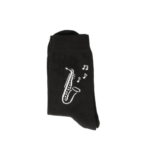 Socken mit eingewebtem wei�em Saxofon, Musik-Socken - Gr��e: 39/42