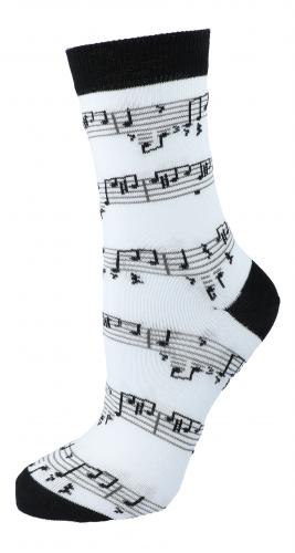 Socken mit schwarzer Notenlinie, Grundfarbe wei, Noten, Musik-Socken