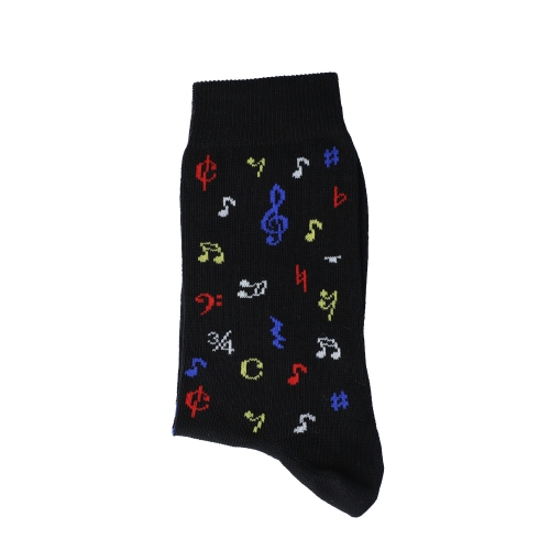 schwarze Socken mit bunten Noten, Musik-Socken - Größe: 35/38