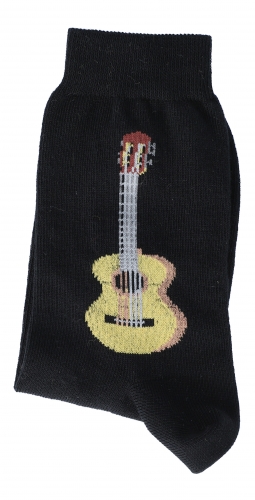 Socken mit eingewebter Konzertgitarre, Gitarre in beige-braun, Musik-Socken