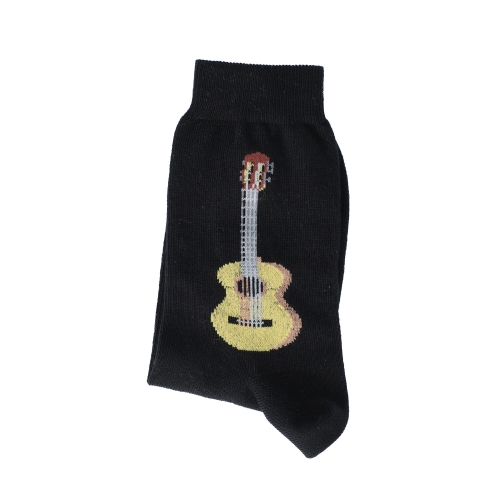Socken mit eingewebter Konzertgitarre, Gitarre in beige-braun, Musik-Socken - Größe: 35/38